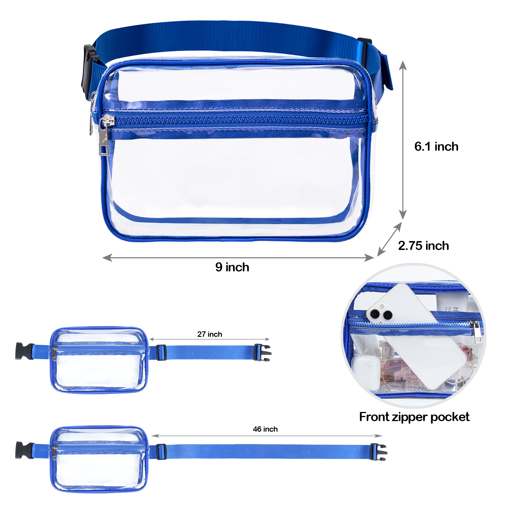 Stadium Approved Clear PVC Fanny Pack W/ Two Zipper Pockets 6