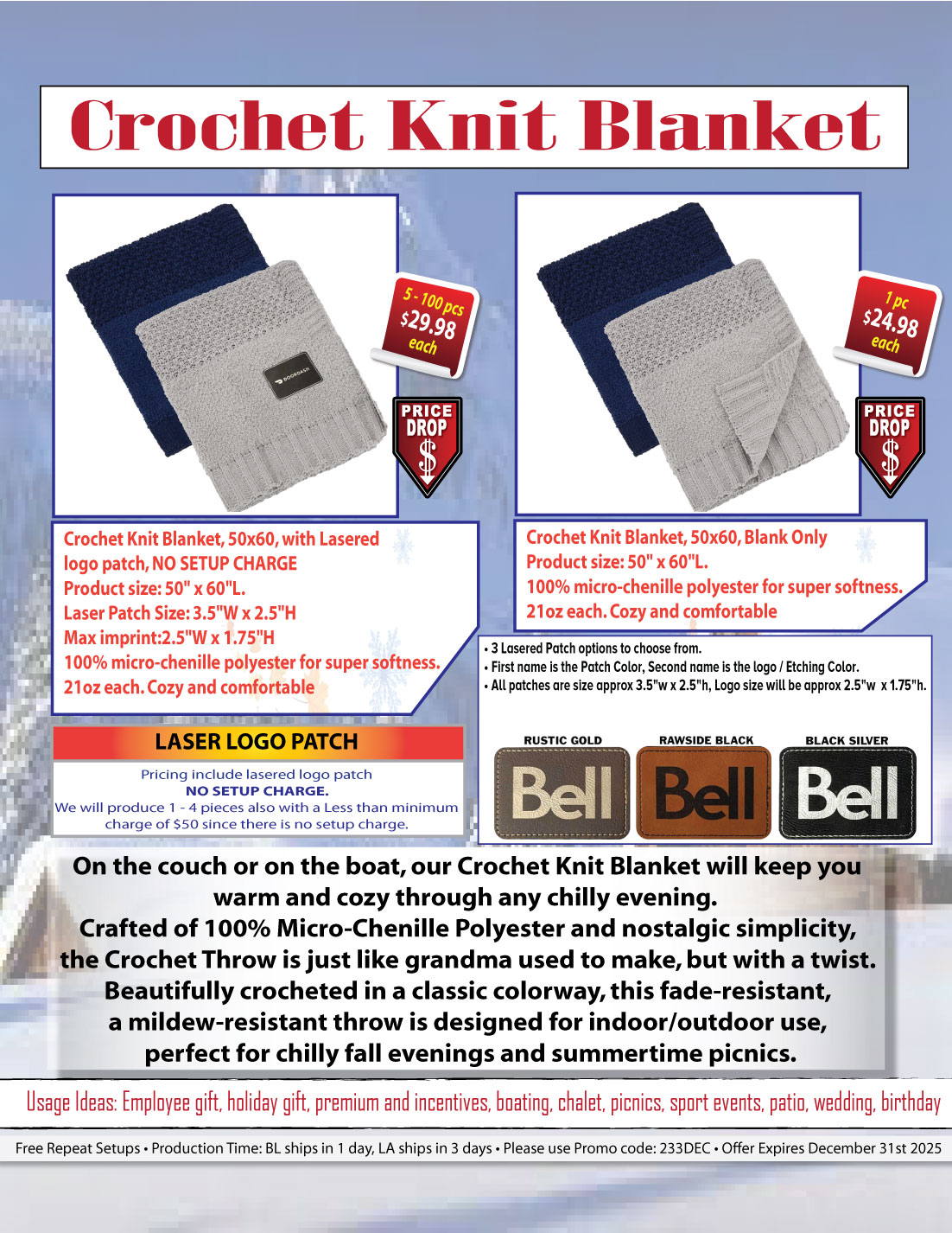 Crochet Knit Blanket, 50x60, Blank Only 6