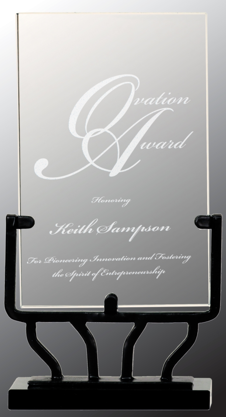 7 1/2" Vertical Rectangle Vintage Glass Award with Iron Base