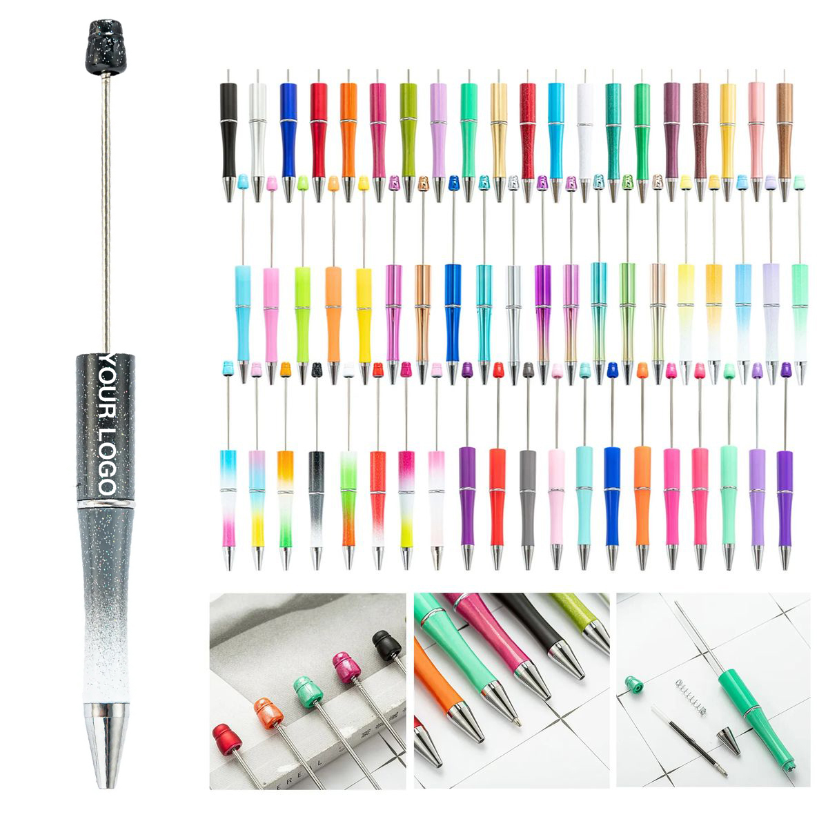 Durable Plastic Pen with Bead Decoration Option 78
