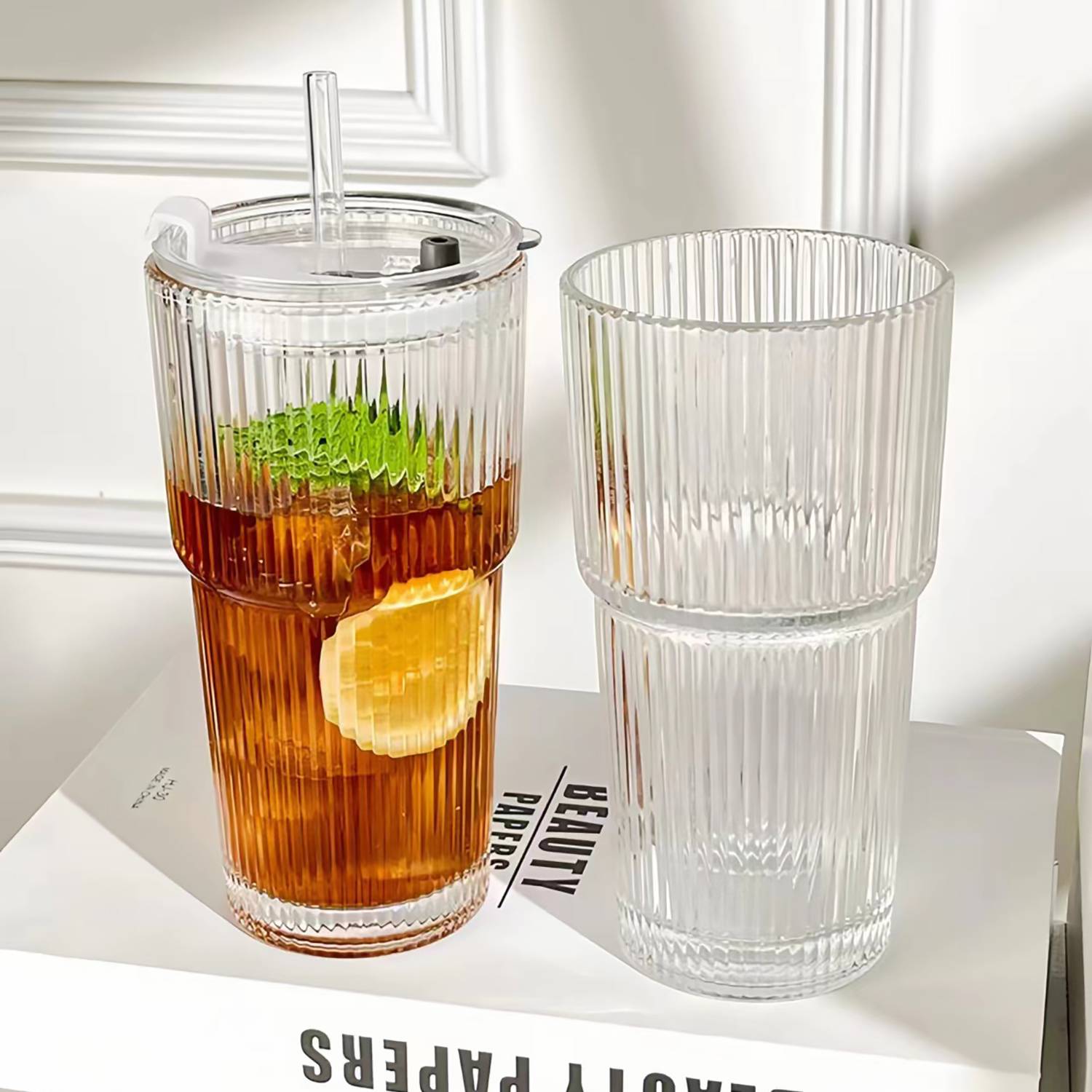 20oz High-appearance-value sealed striped glass strawcup 6
