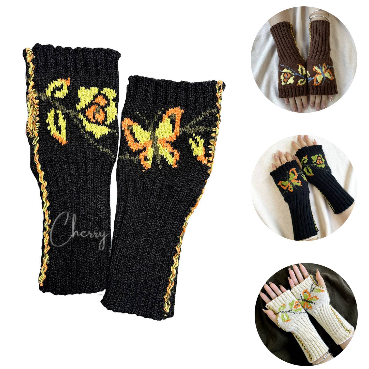Reversible butterfly fingerless gloves 1