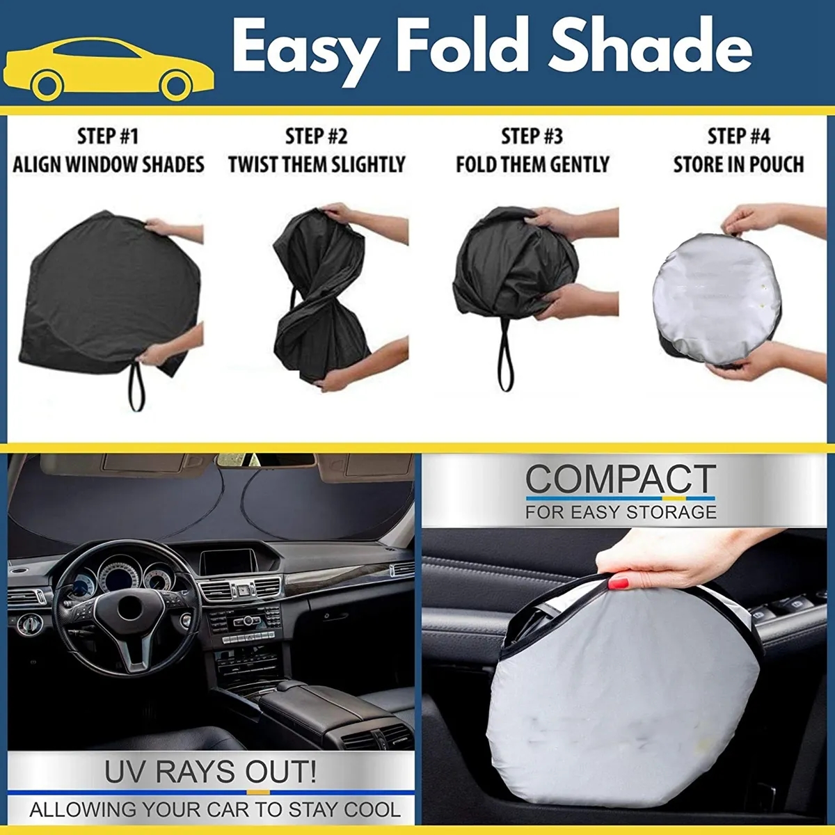 Car Windshield Sun Shade with Storage Pouch 4