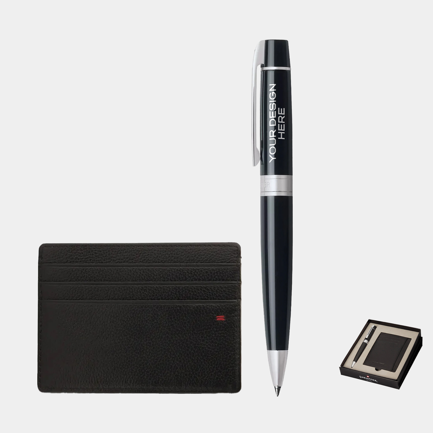 SHEAFFER® Executive Gift Set Glossy Black 300 Ballpoint Pen with Credit Card Holder 6