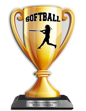 Acrylic Trophy: 6" Cup, Softball Design, 3x5" Blac 2