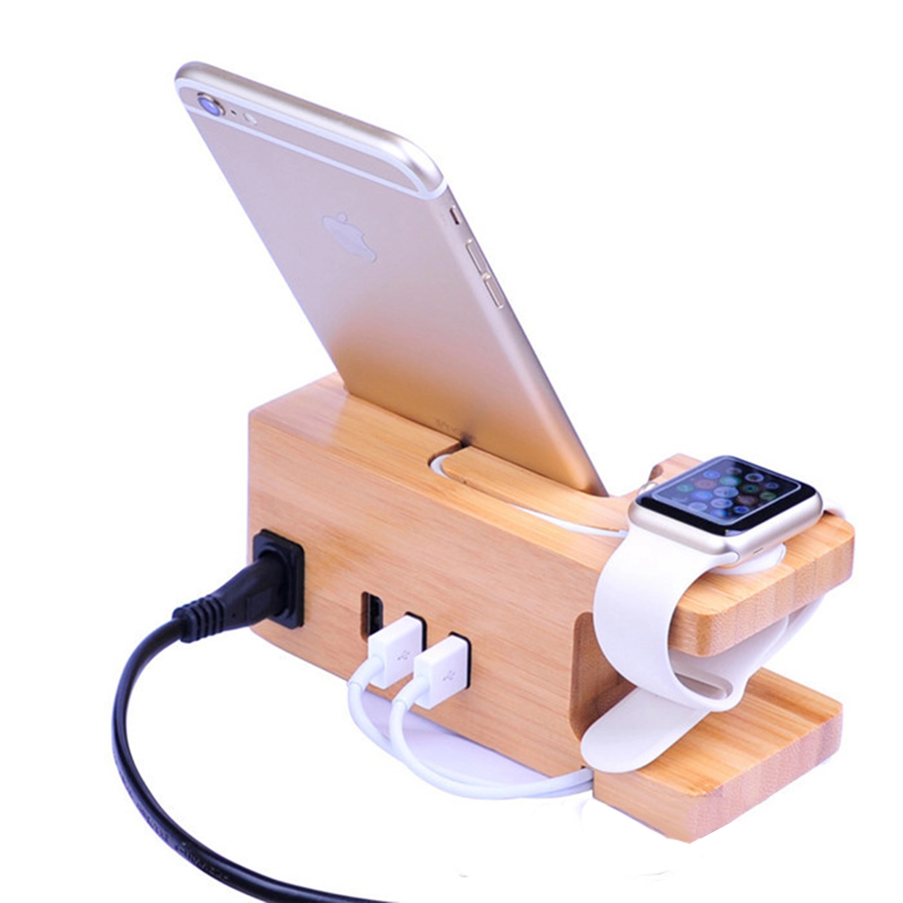 Bamboo Charging Station Desk Organization for Phones Watch 10