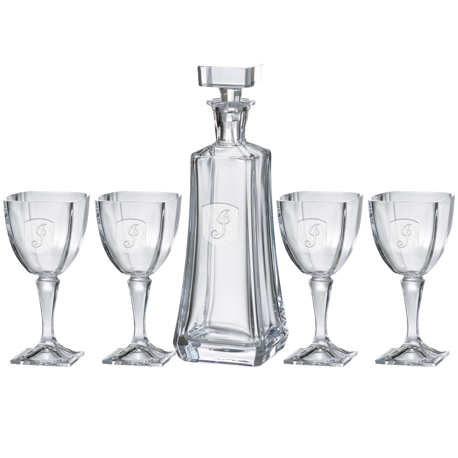 Arezzo Decanter (25 oz.) with Four Matching (9 oz.) Arezzo Wine Glasses (5 Piece Set)