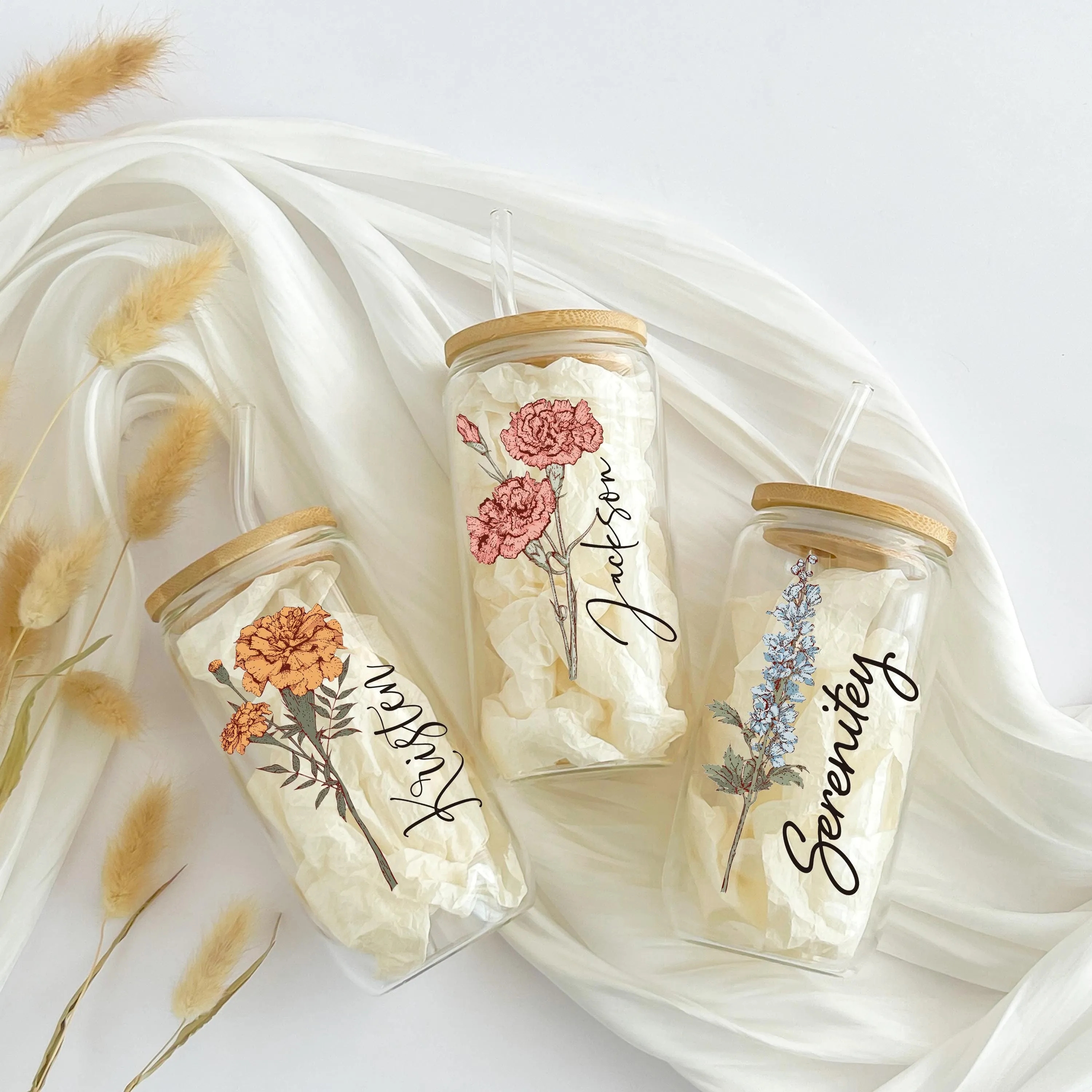 Personalized Birth Flower Tumbler With Name 4