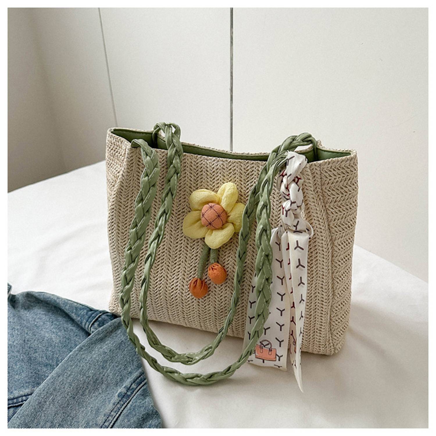 Woven flower tote bag for beach 4