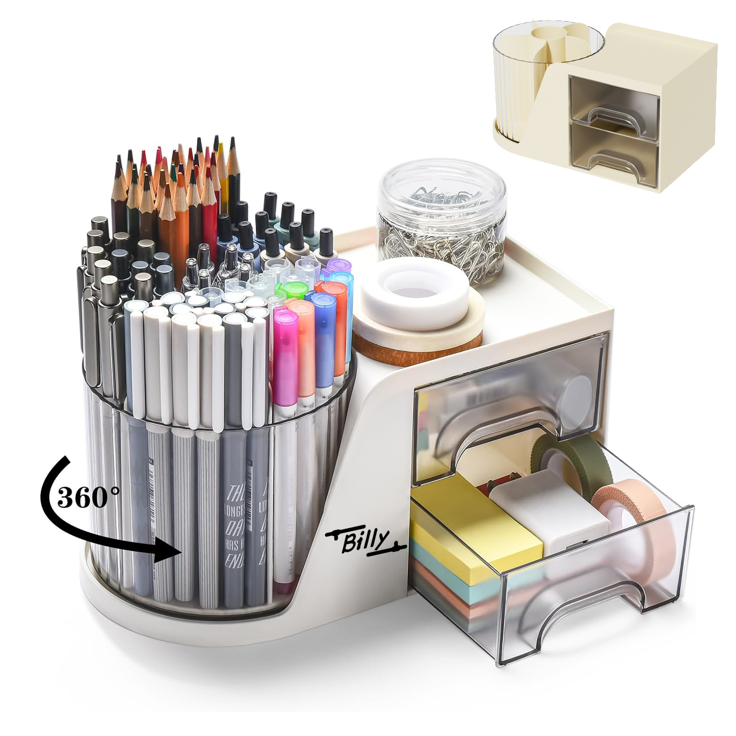 Rotating Desk Organizer with 2 Drawer 5