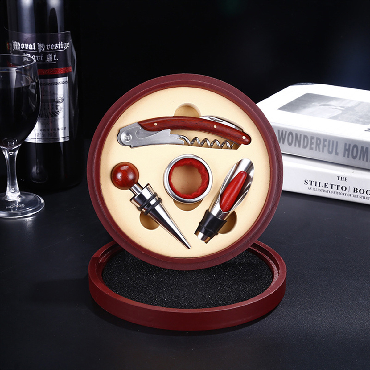 4-Piece Wine Tool Gift Set in Round Leather Case 4