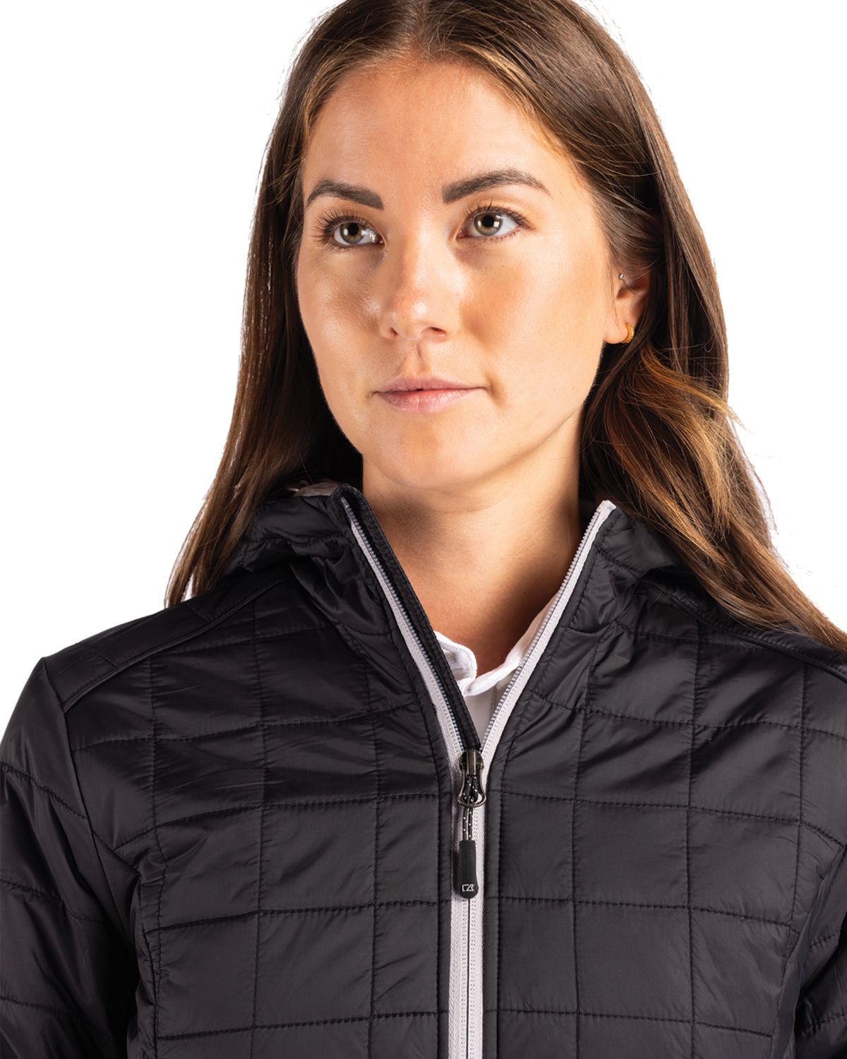 Cutter & Buck Rainier Recycled Insulated Puffer Womens Full Zip Hooded Long Coat 30