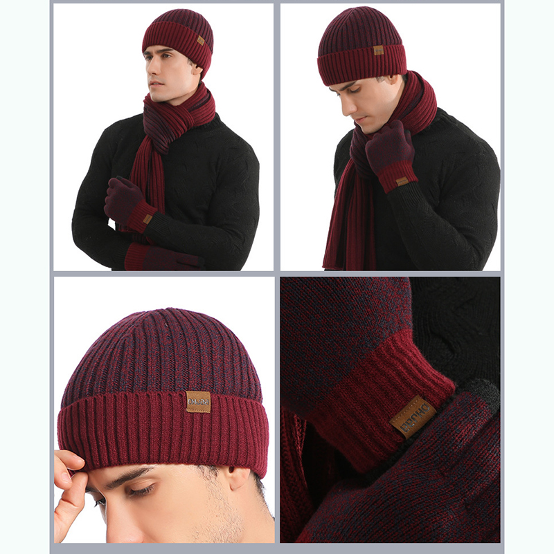 Unisex Winter Knitted Beanie Hat Scarf Touchscreen Gloves Set 5
