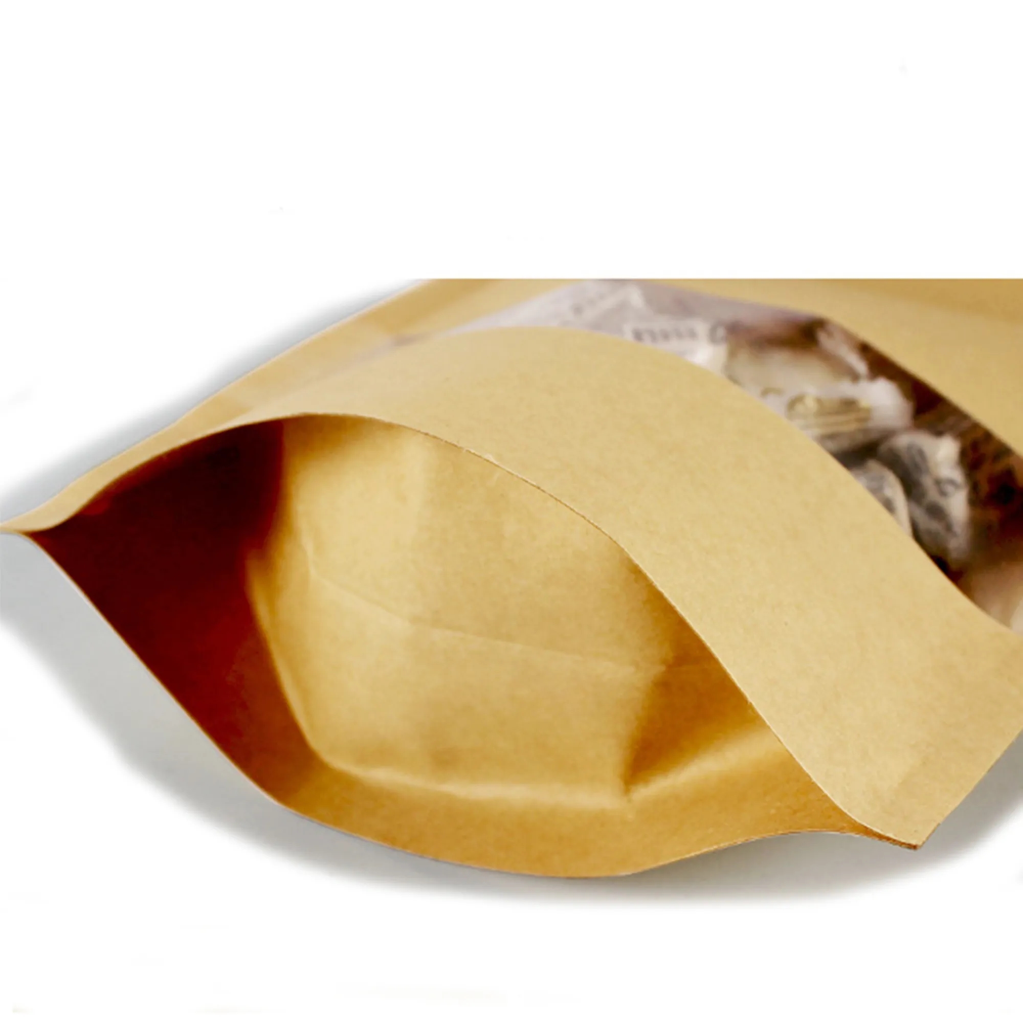 Self Sealing Kraft Stand Up Food Pouches With Window 4
