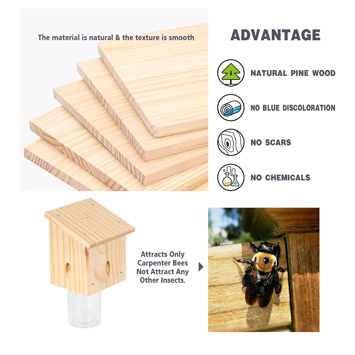 Durable And usful Carpenter Wood Bee Trap Cabin Outside 4