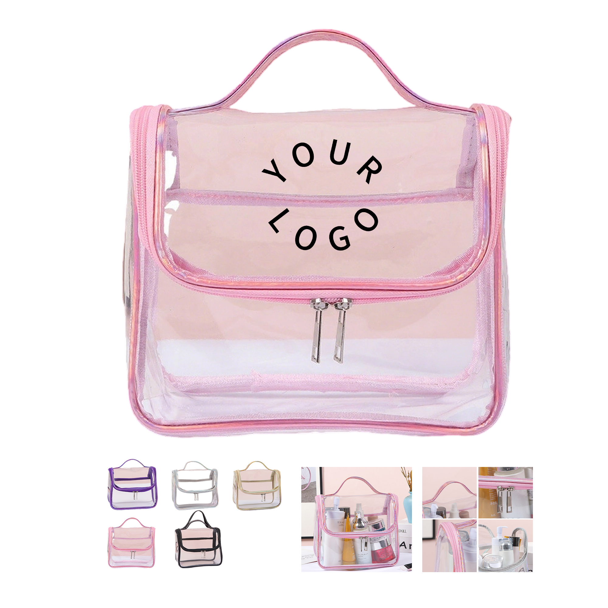 Clear PVC Travel Tote Waterproof Carry Handle 9.1" By 4.7" By 7.5" 3