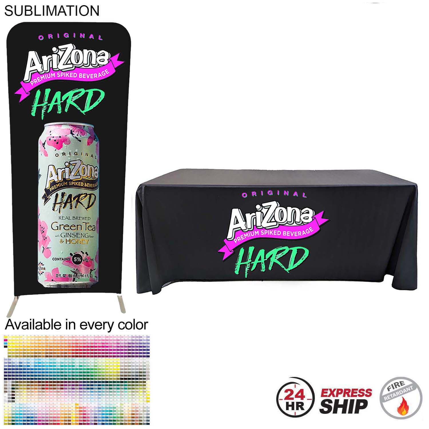 24Hr Express Ship-Tradeshow Booth Package,3'W x 96"h EuroFit Tension Fabric Display & 6' Tablecloth