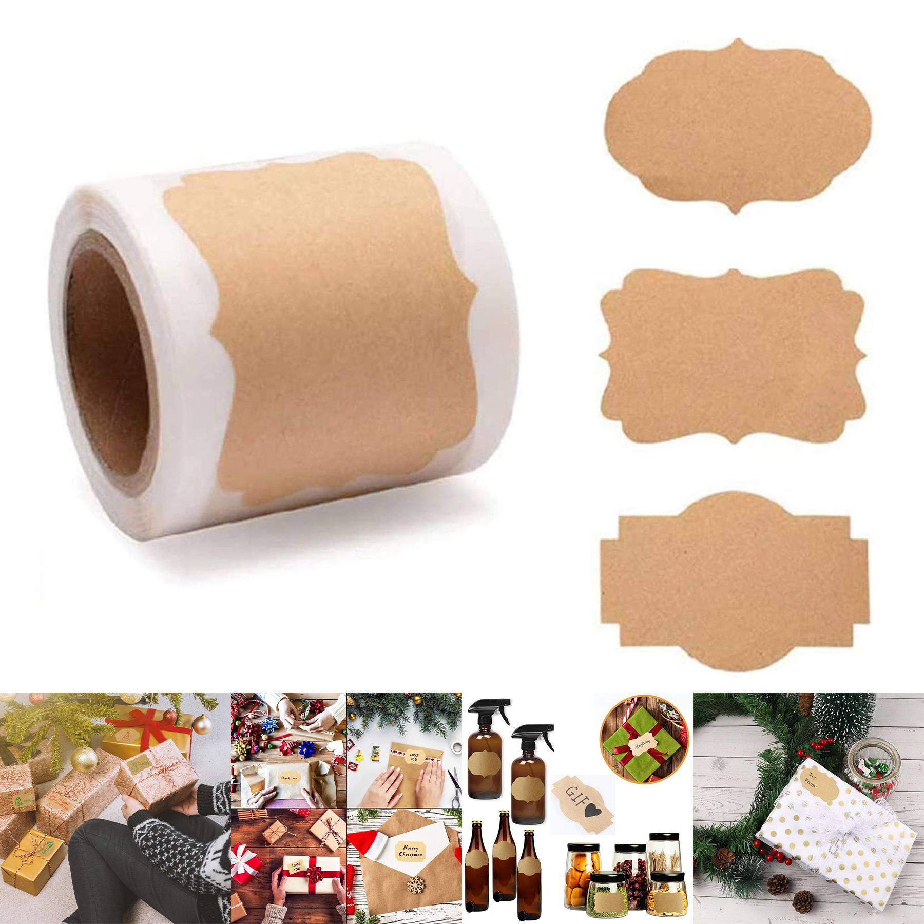Natural Kraft Holiday Present Stickers