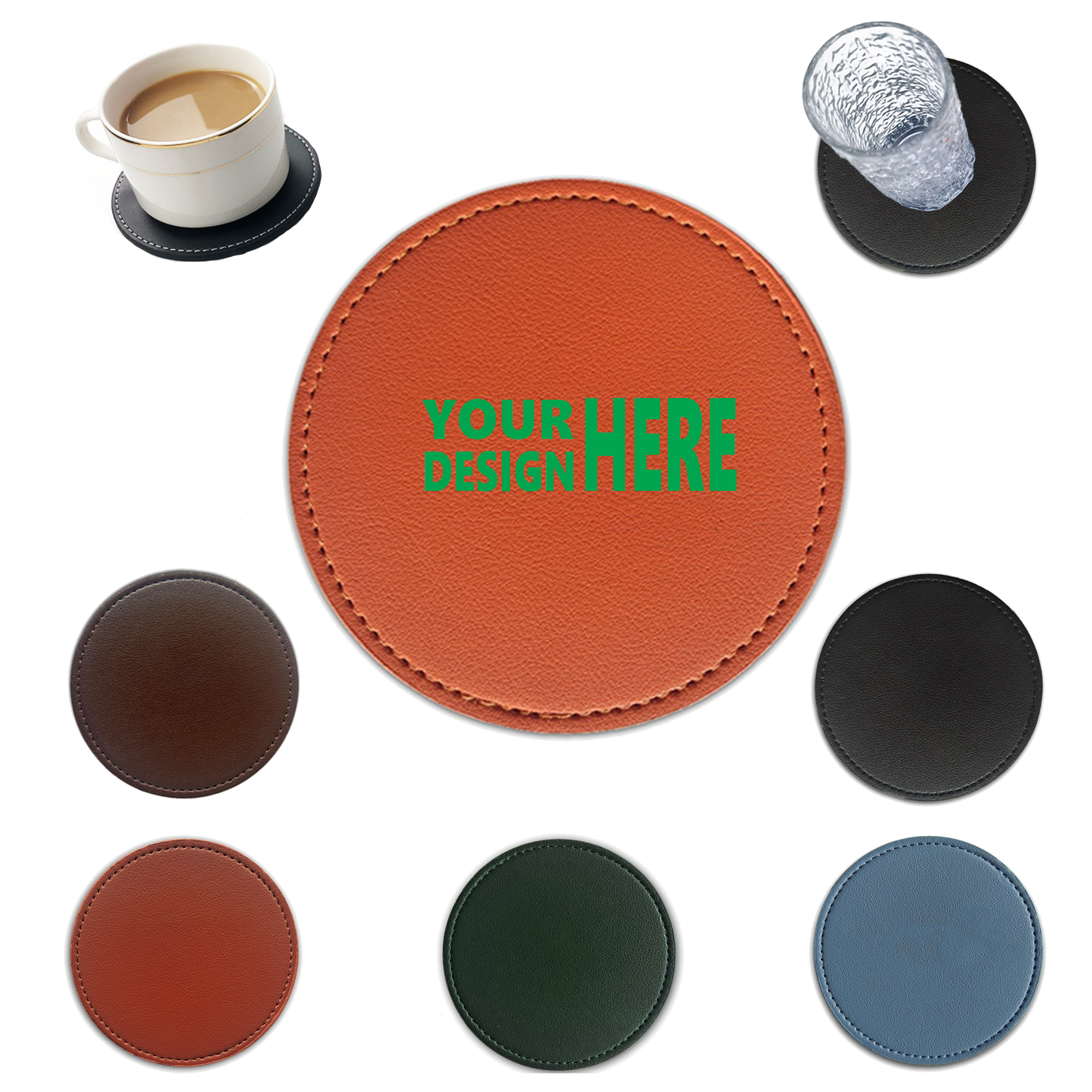 3.9 Inch Round Solid Color PVC Leather Coasters MOQ 50 2