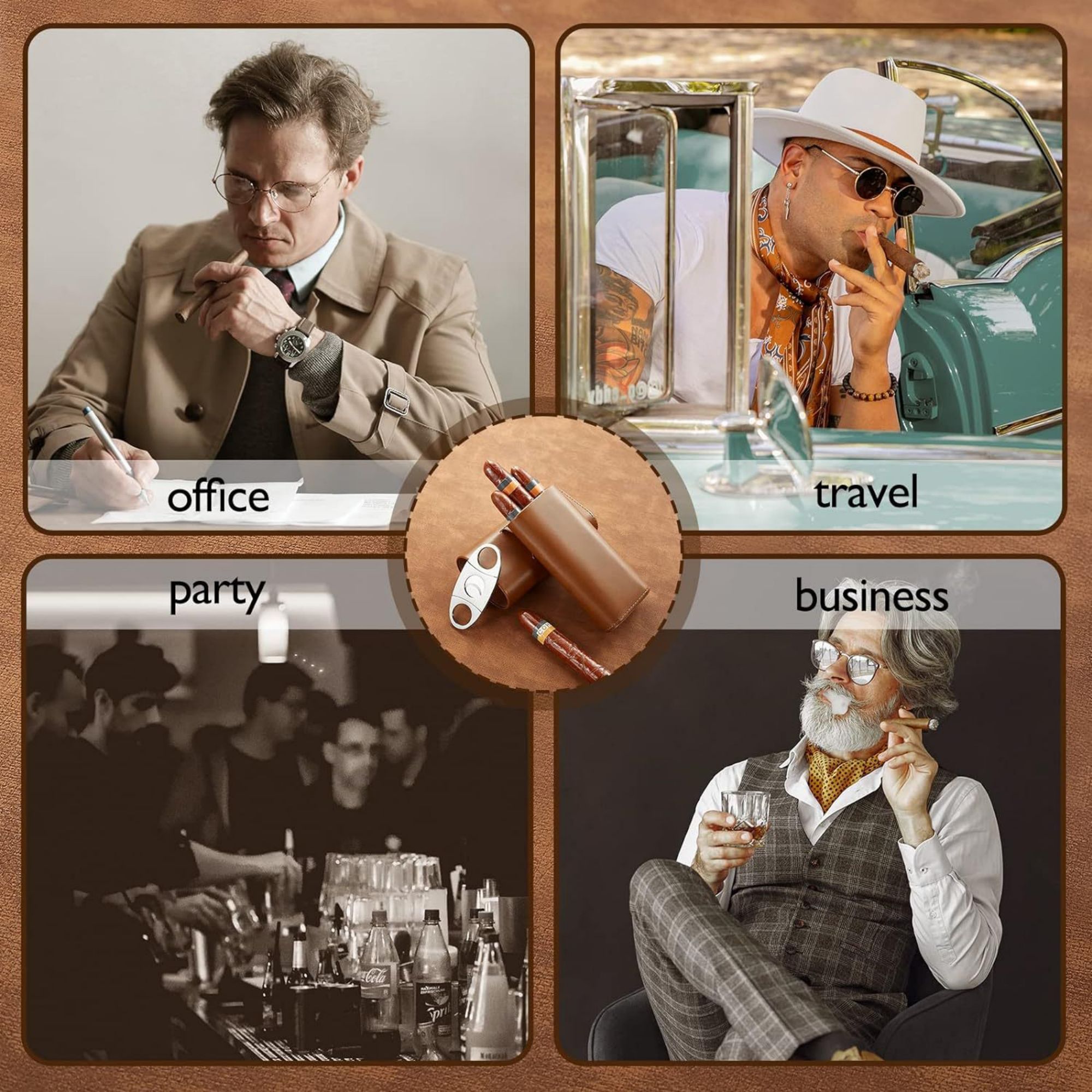 3- Finger Brown Leather Cigar Case 2