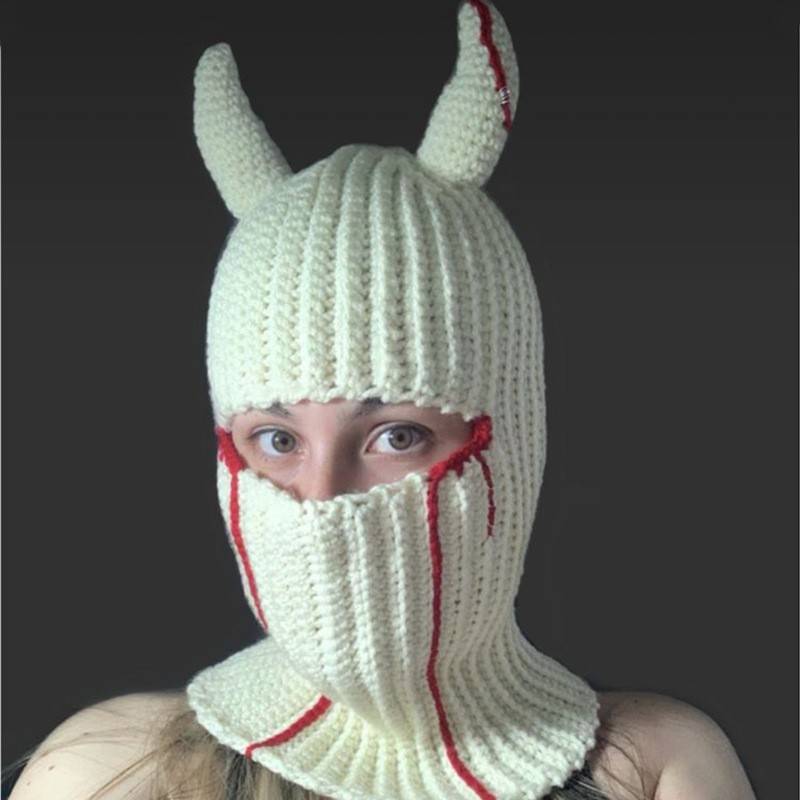 Full Face Cover Horns Creative Knitted Hat 2