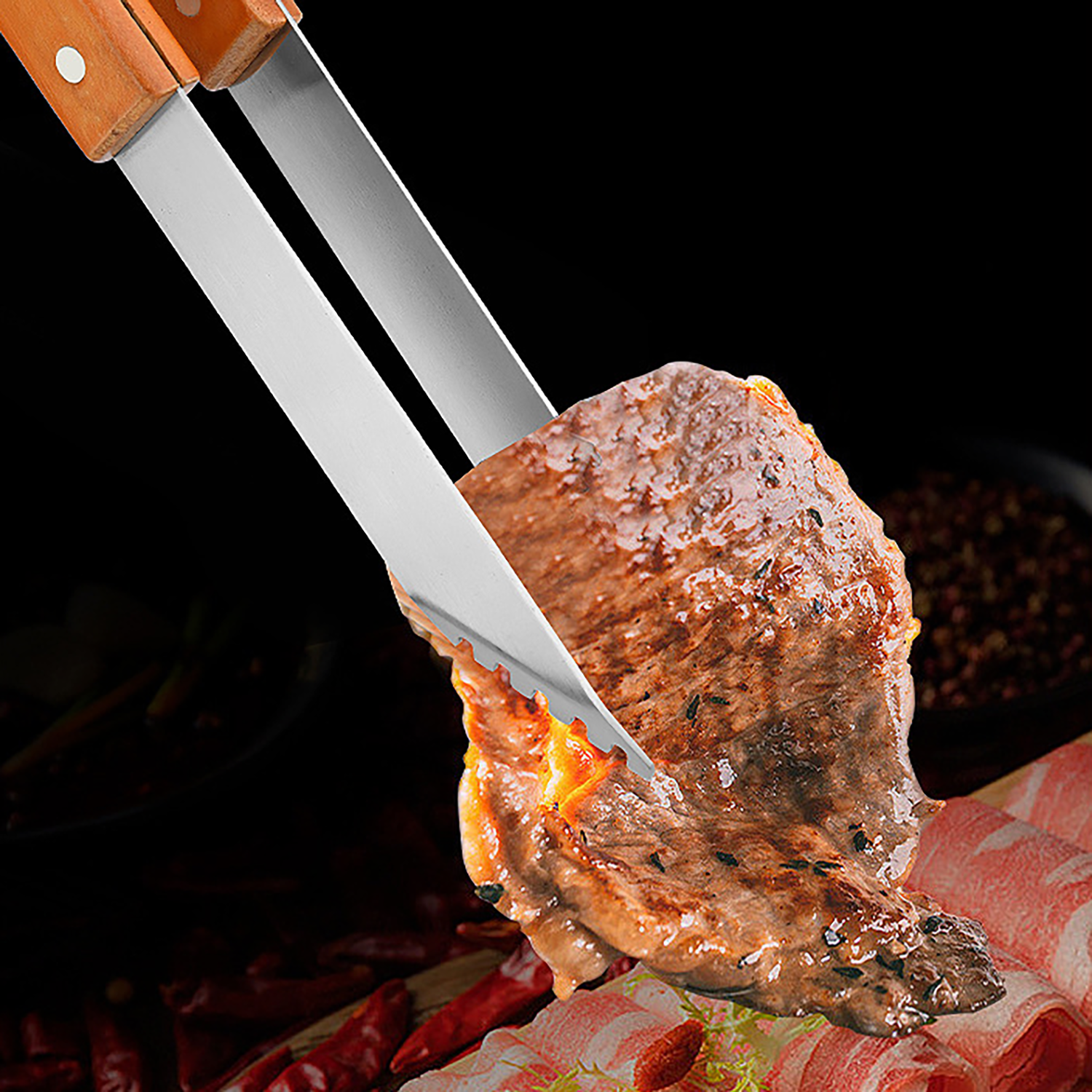 Outdoor Camping BBQ Tool Set with Fork Spatula and Tongs 8
