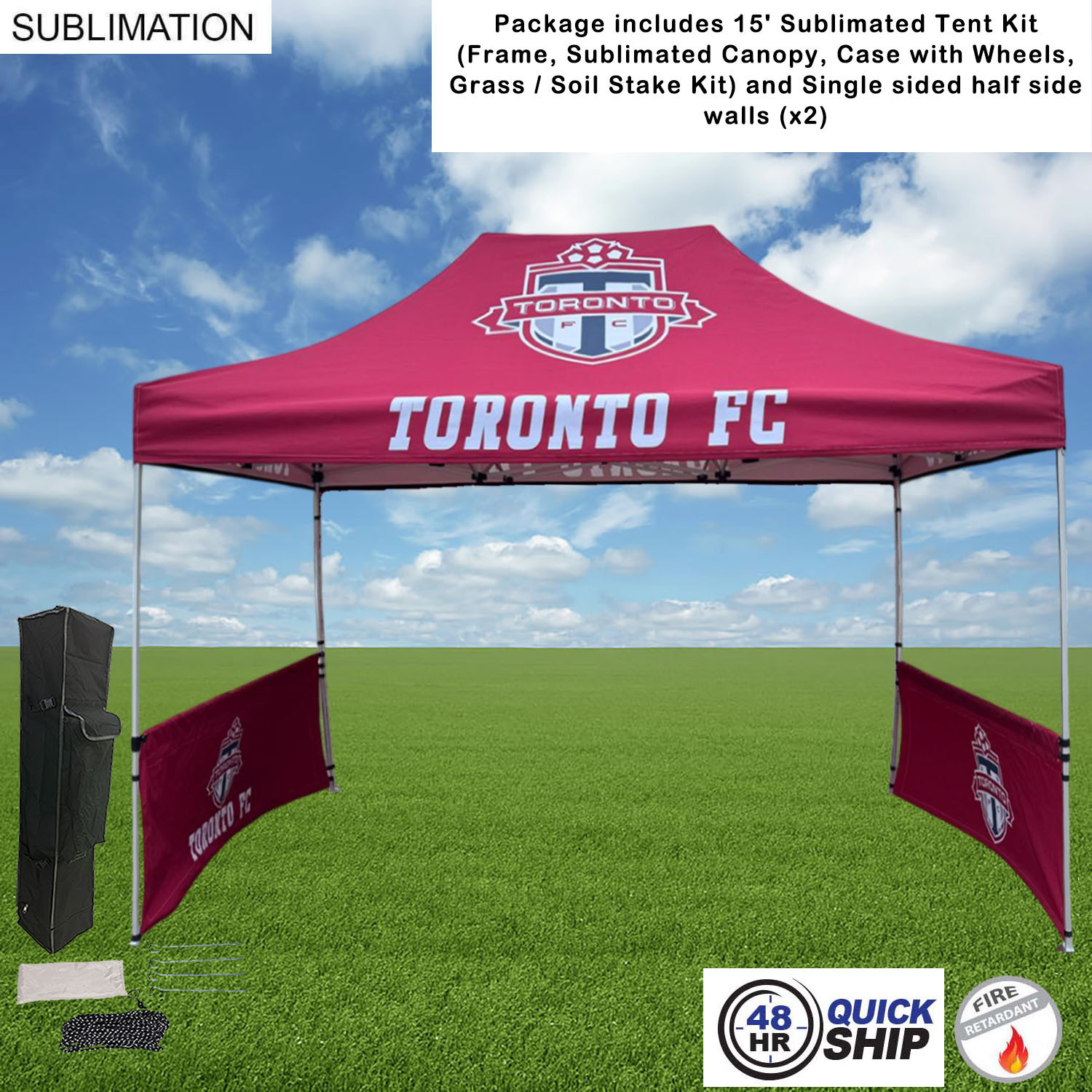 48Hr Quick Ship - Tent Sidewalls Package, 15' Sublimated Tent Kit and 2 Half single sided sidewalls 27
