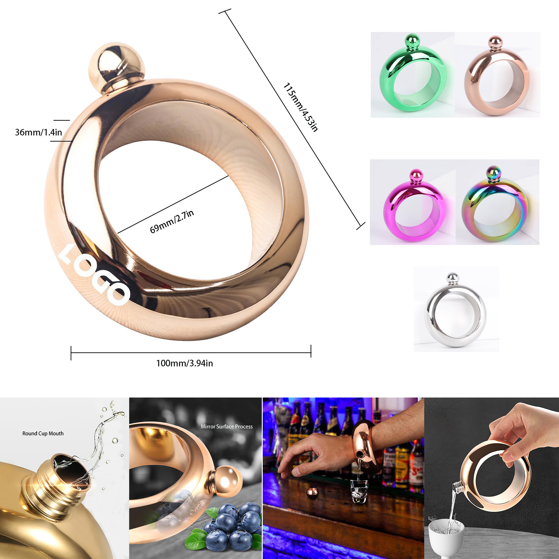 3.5oz Smooth Stainless Steel Portable Bracelet Hip Flask 2