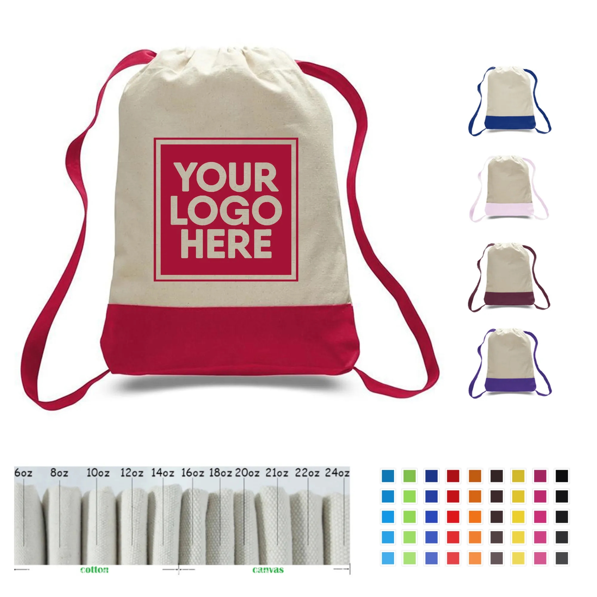 Sport Cotton Canvas Drawstring Backpack MOQ50pcs