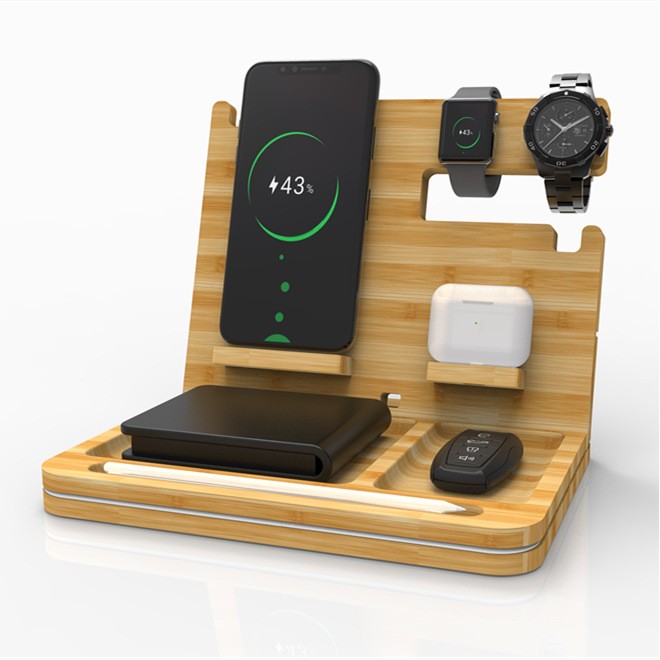 6 in 1 Wireless Charging Bamboo Phone Docking Station 3