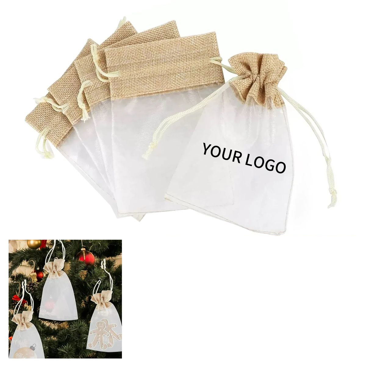 Small Linen Organza Pouches for Party Favors 2