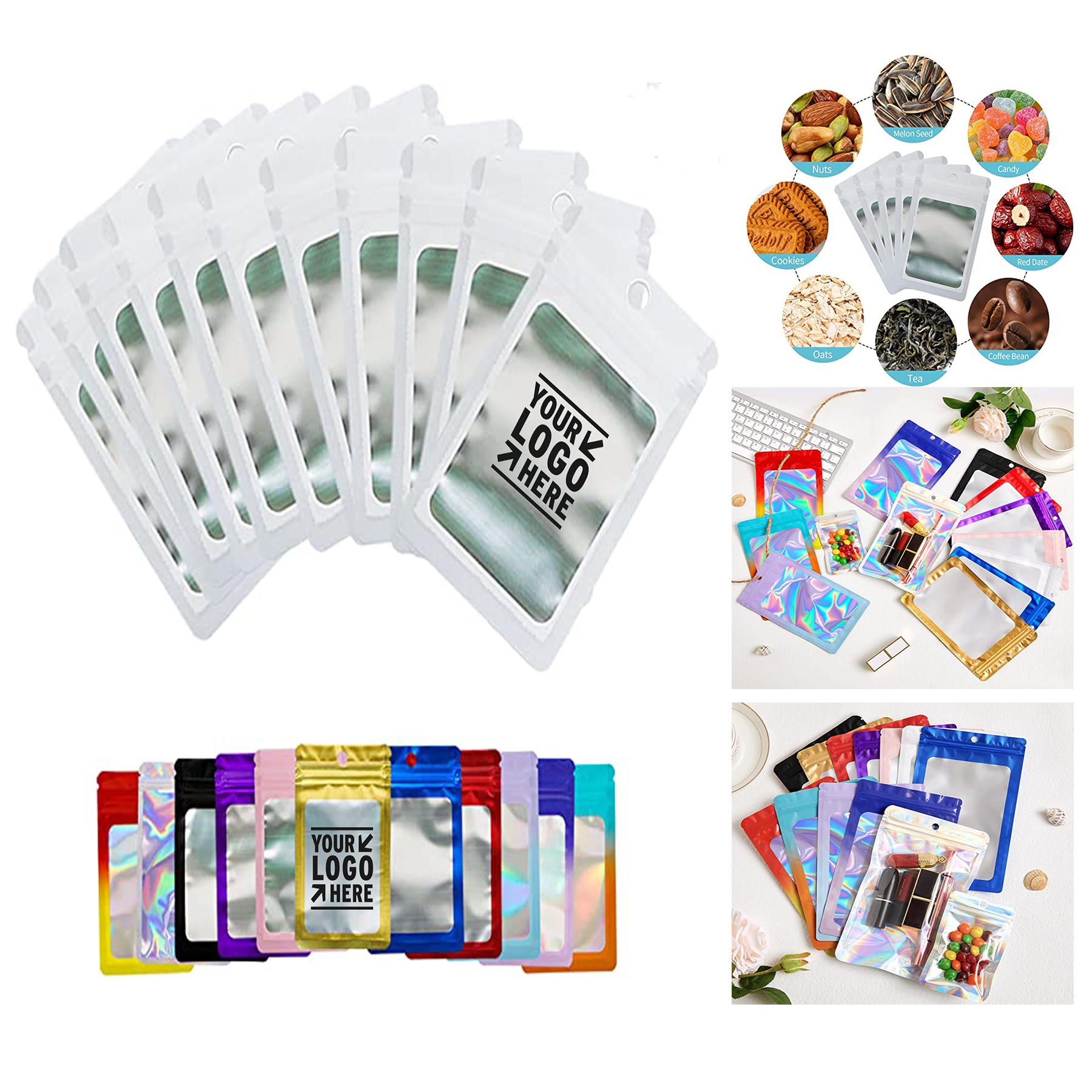 2.95 x 0.6 Inches Resealable Mylar Holographic Zip Lock Bag 2