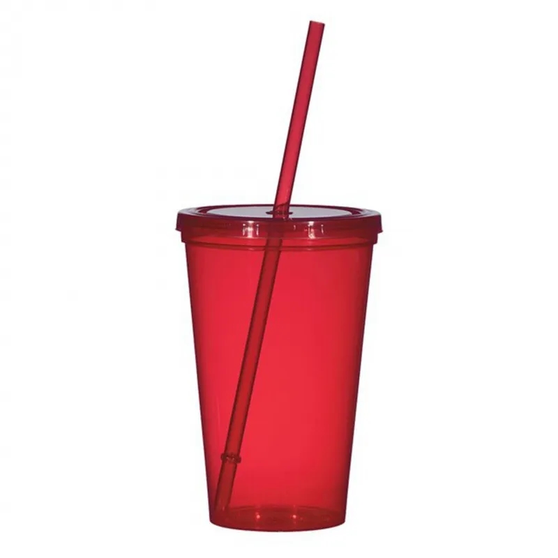 Plastic Double Wall Stadium Cups with Lid & Straw 2