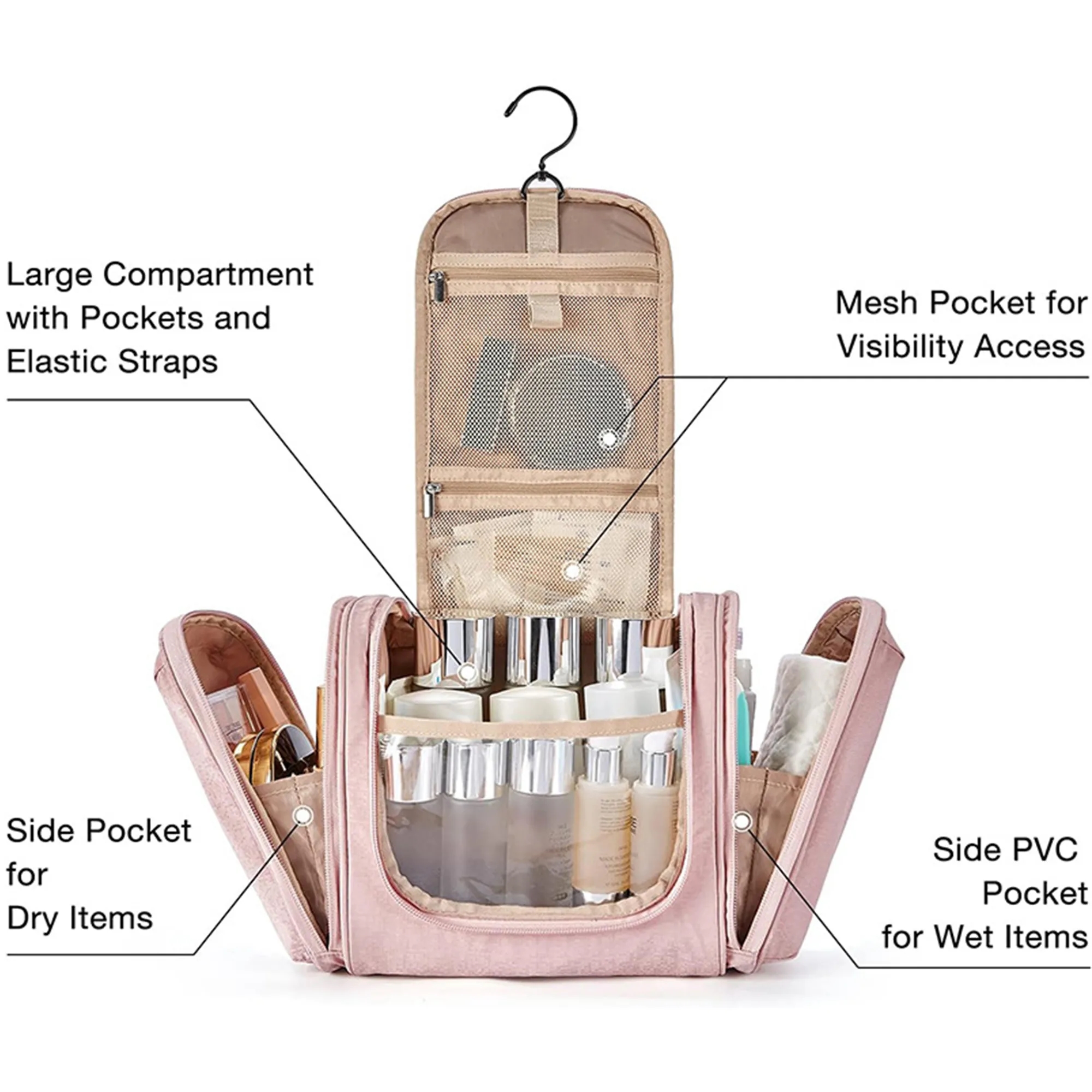 Travel Toiletry Organizer Bag With Hanging Hook 4