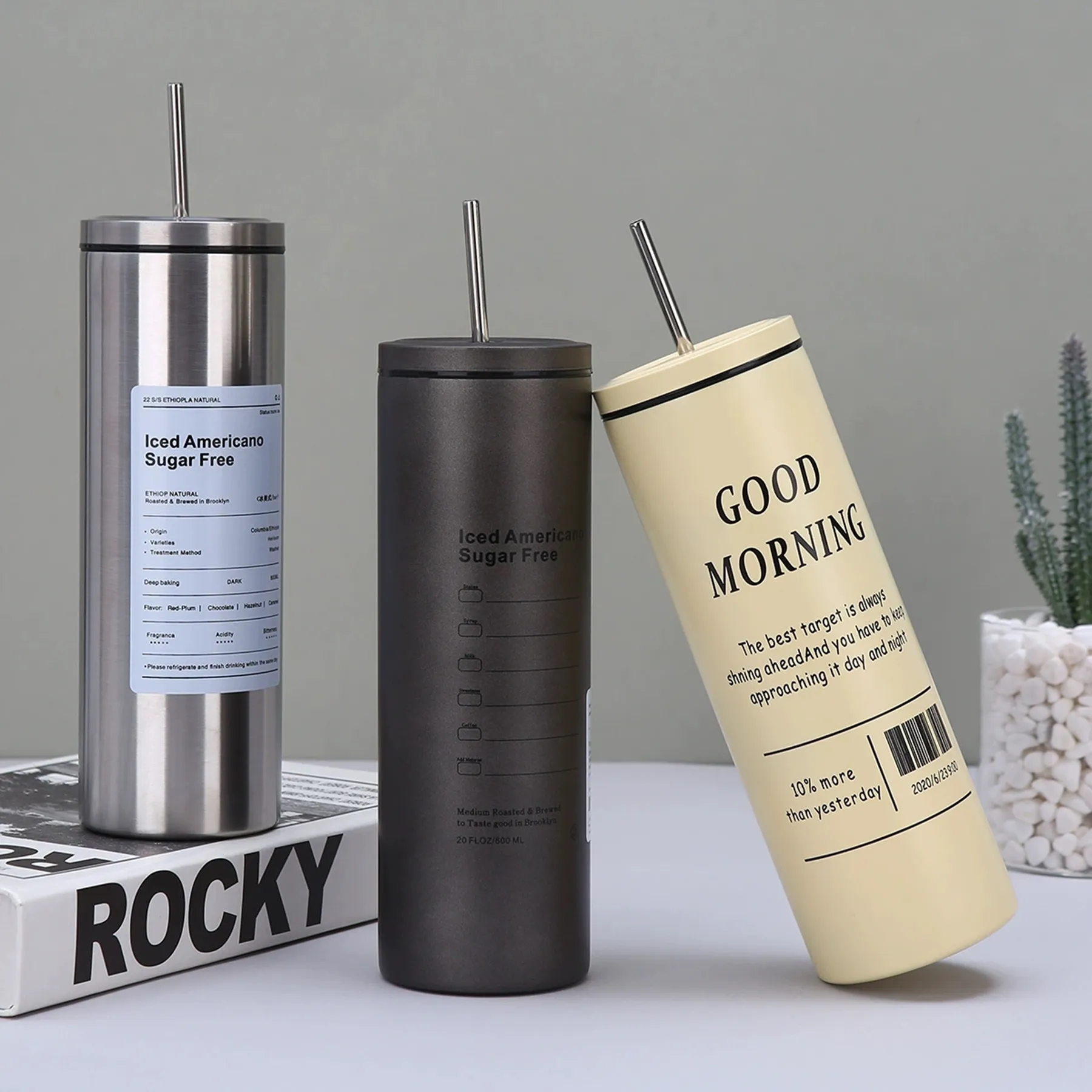 20 Oz. Double Wall Stainless Steel Vacuum Cup with Straw Lid 5