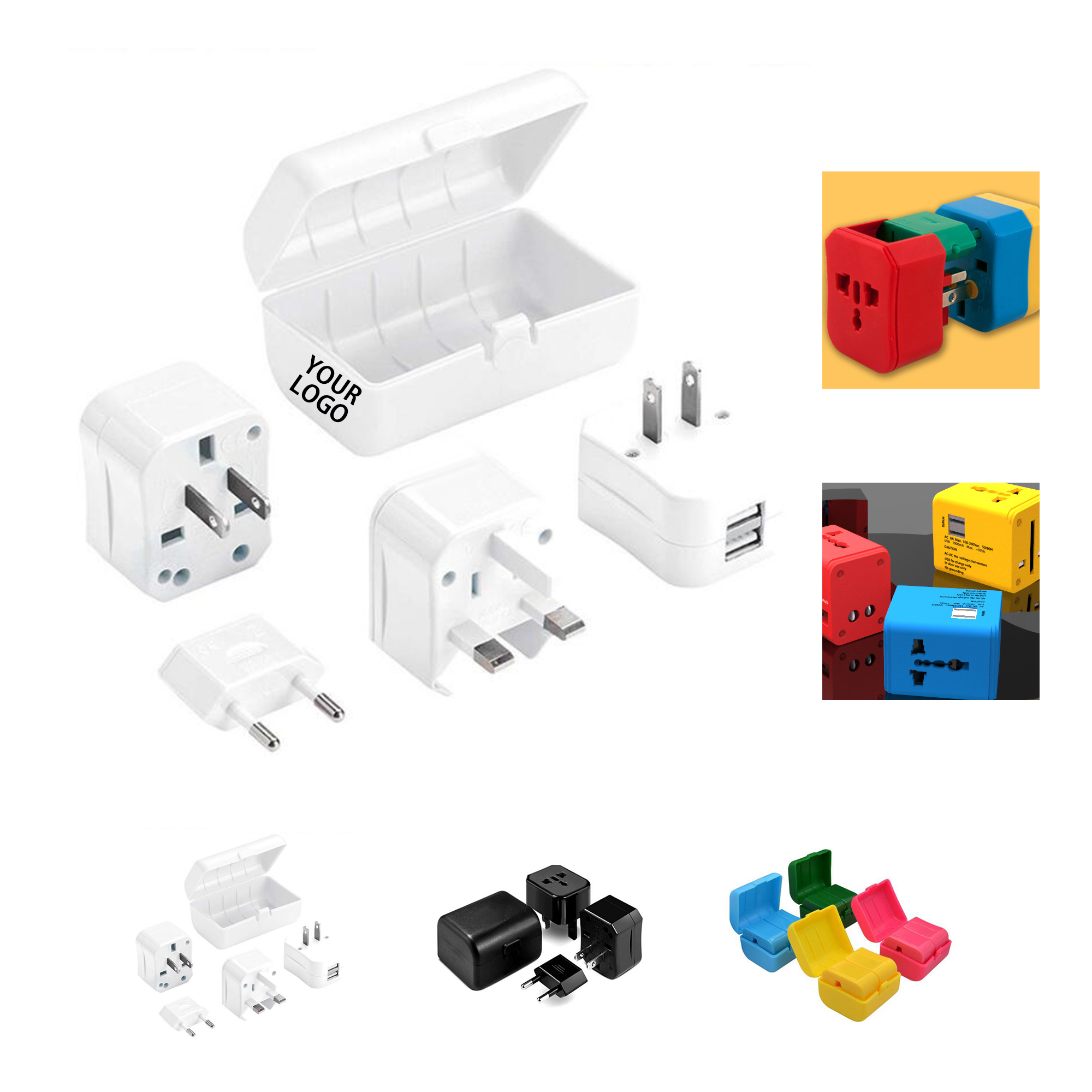 Two In One ABS Universal Power Adapter Travel Socket 2.6" X 1.9" X 2.3" 5