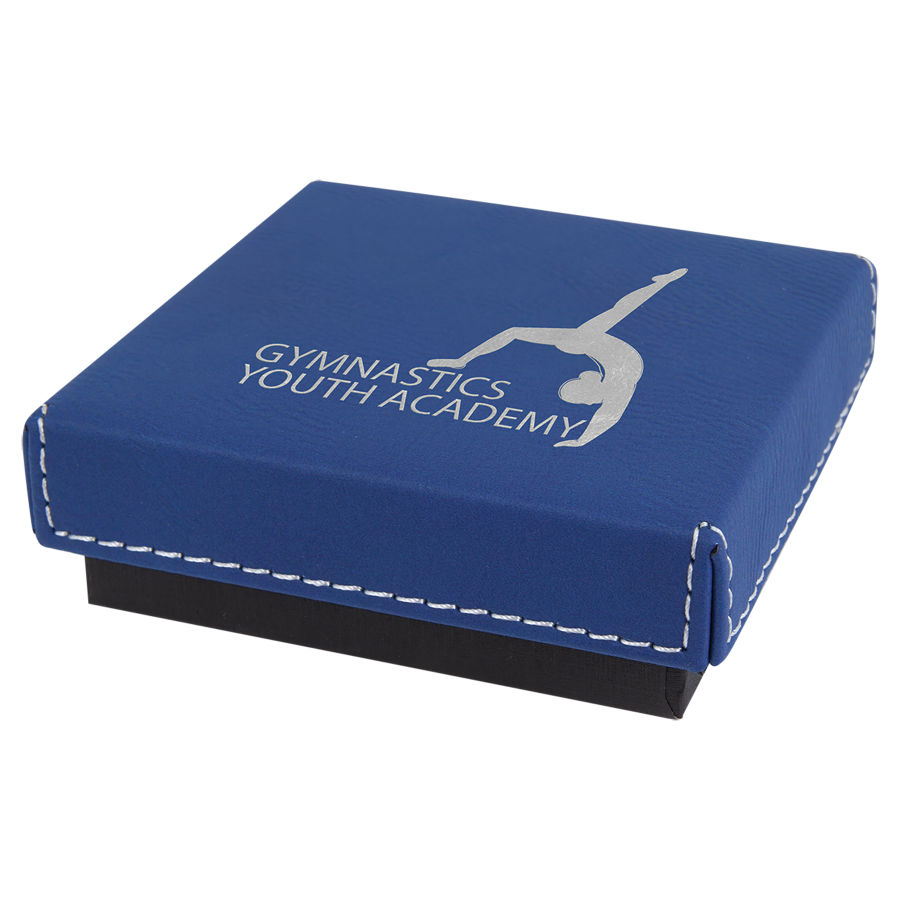 3 1/2" x 3 1/2" Blue/Silver Medal Box with Leatherette Lid 2