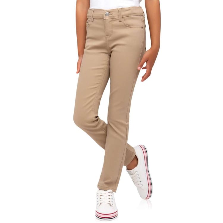 Girl's Super Stretch Skinny Uniform Pants - Khaki Size 6 2
