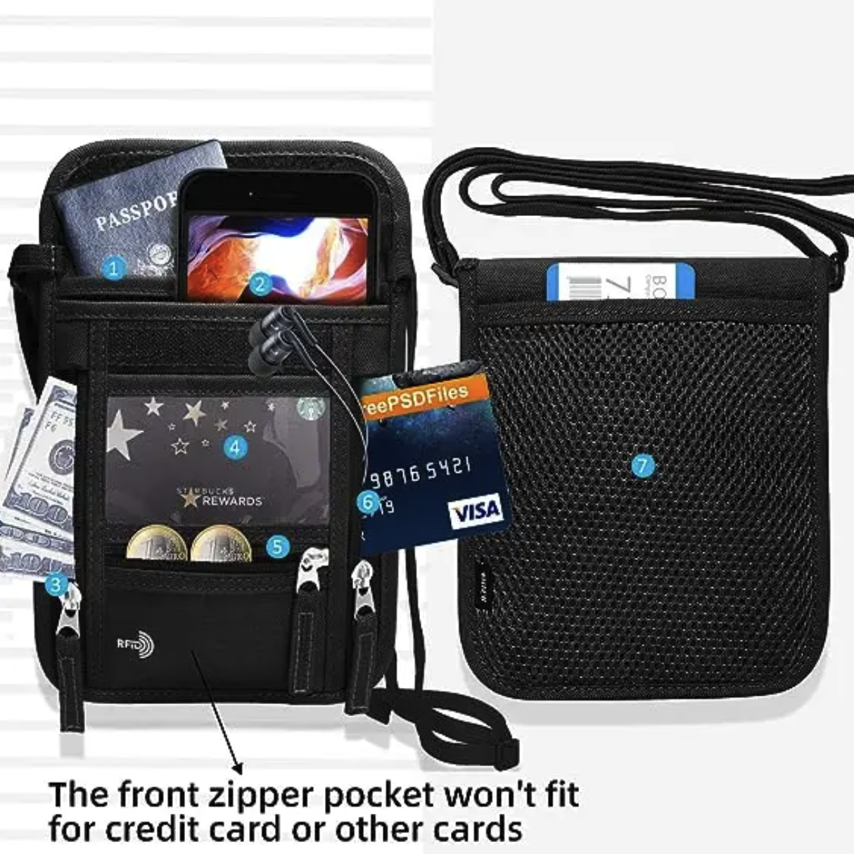Multifunction RFID Travel Wallet Badge Passport Neck Pouch 4