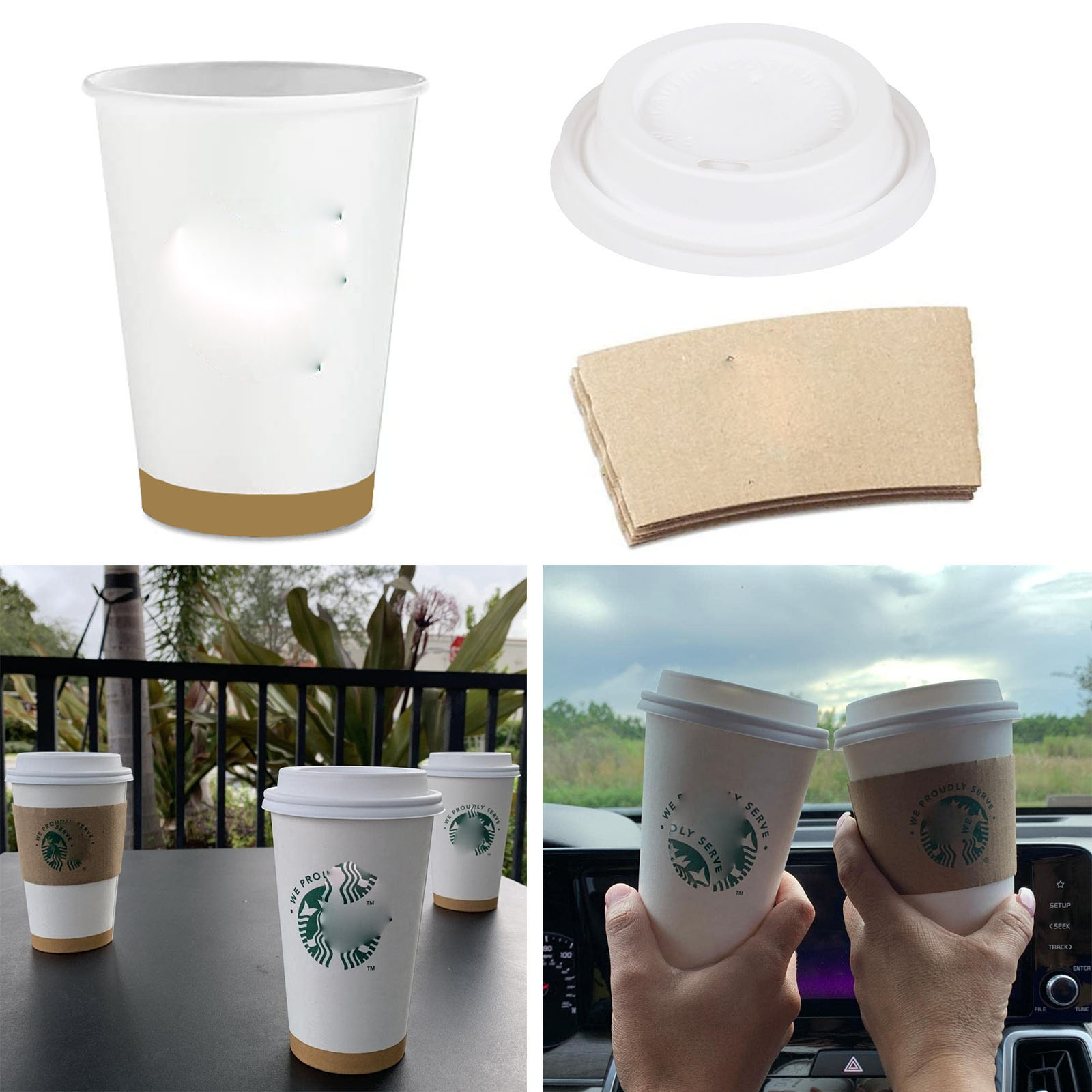 16 oz Disposable Paper Coffee Cup with Sleeve and Lid 2