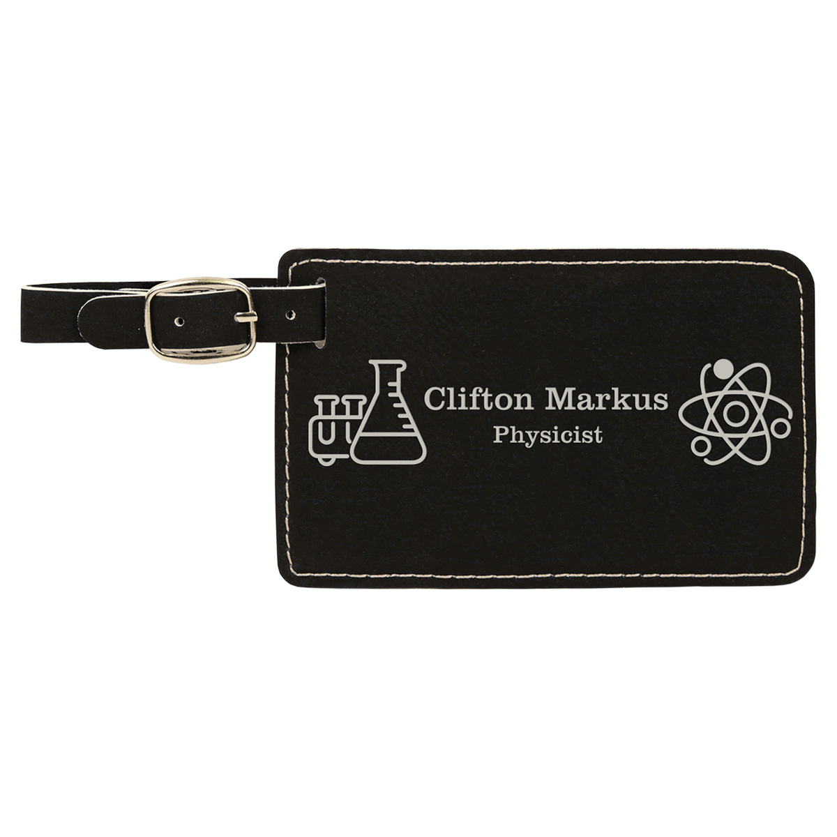 Black/Silver Leatherette Luggage Tag