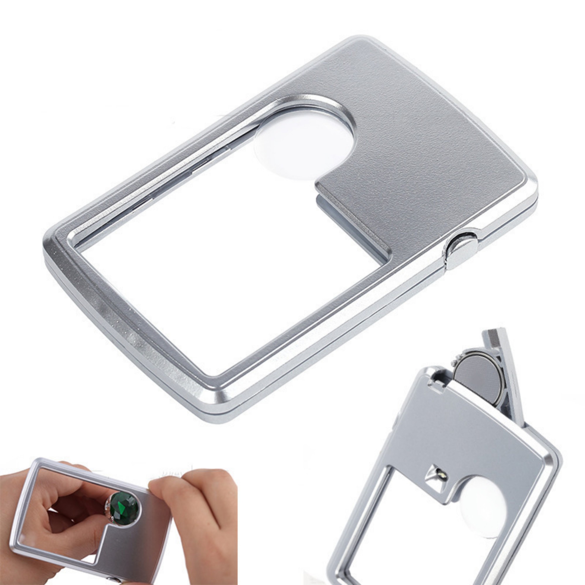 Silver Tone Square Double Mglass LED Illuminated Magnifying Glass 4
