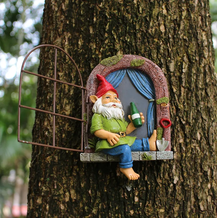 Resin Drinking Dwarf Window Tree Hanging 3