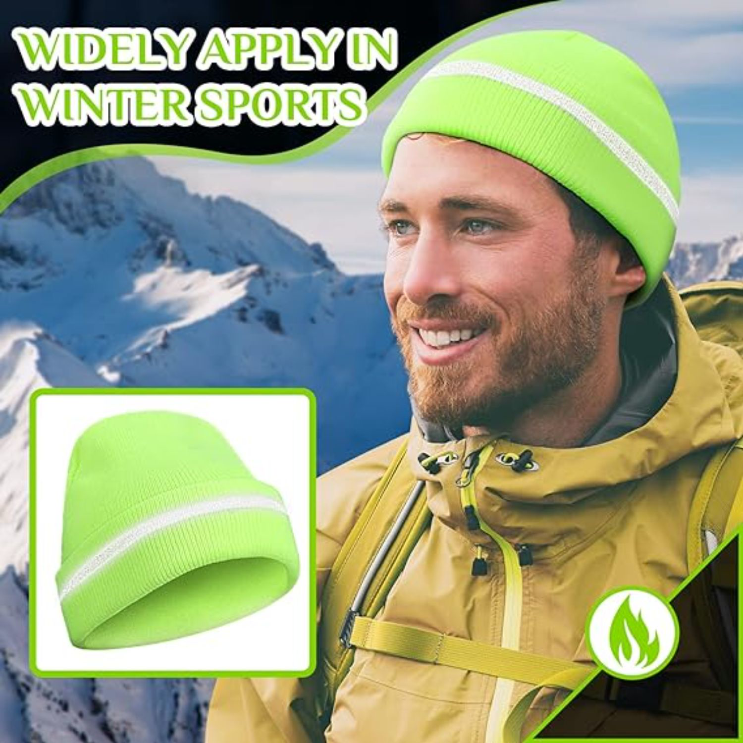 100% Acrylic Reflective Stripe Knitted Cuffed Safety Beanie 2