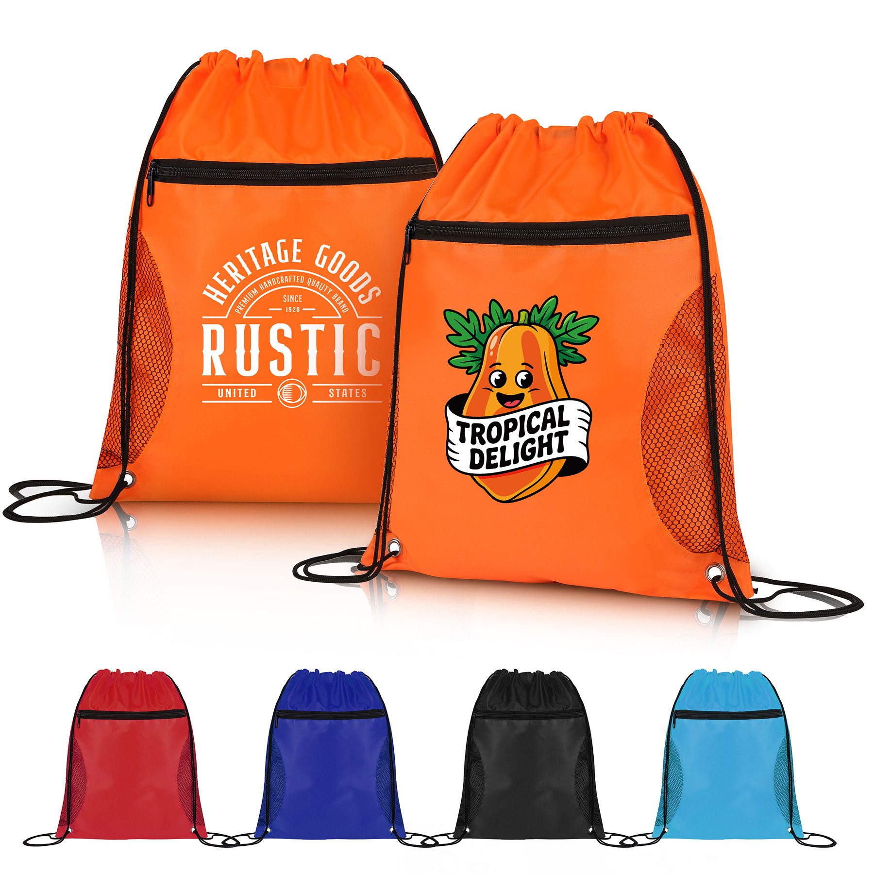 Drawstring Sports Backpack With Mesh-Sided Front Zipper Pocket 8