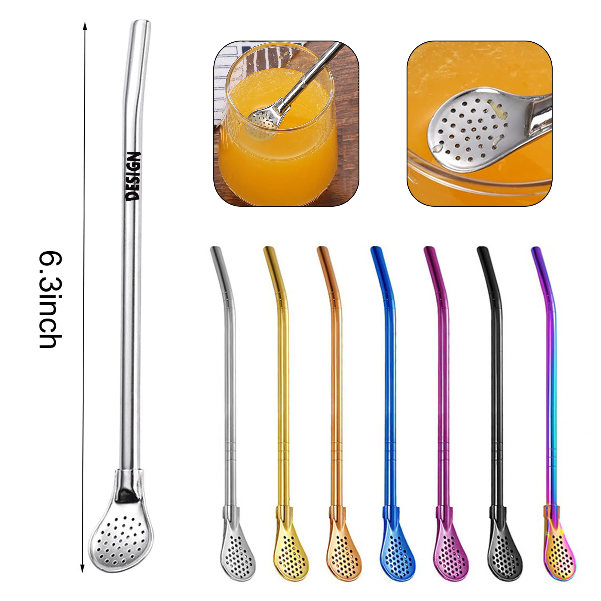 Reusable Stainless Steel Drinking Straws Spoon 2