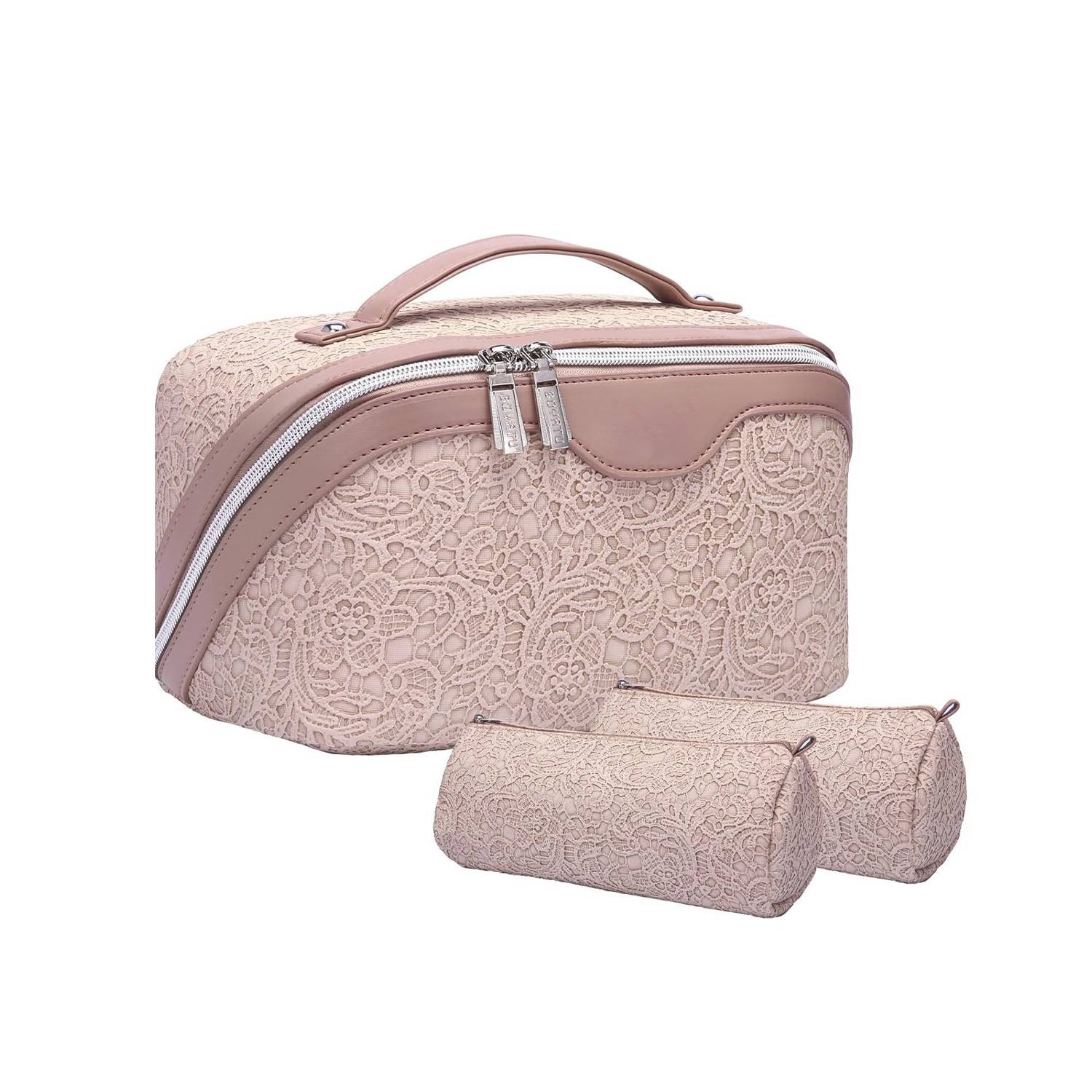 Leather Lace Embossed Waterproof Toiletry and Makeup Bag 4