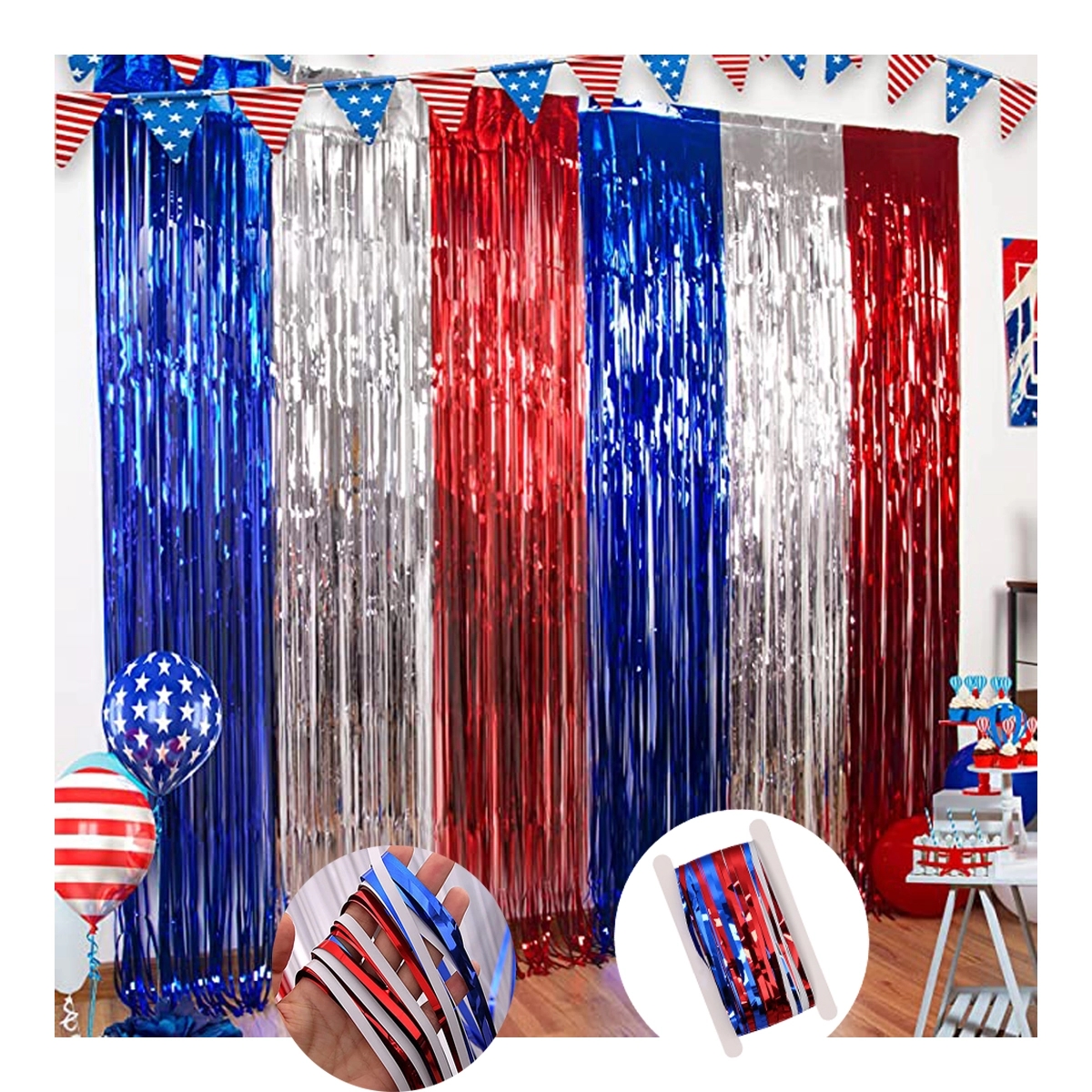 Red White And Blue Foil Fringe Curtains July 4Th Decor 2