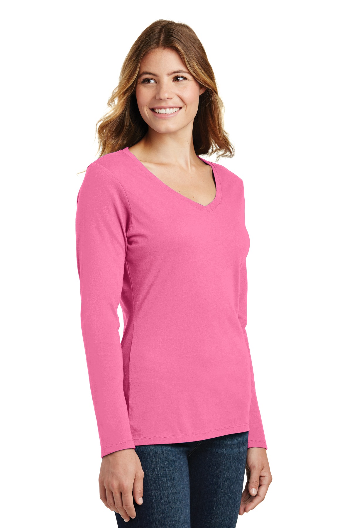 Port & Co Women's Long Sleeve Fan Favorite V-Neck Tee. LPC450VLS 78