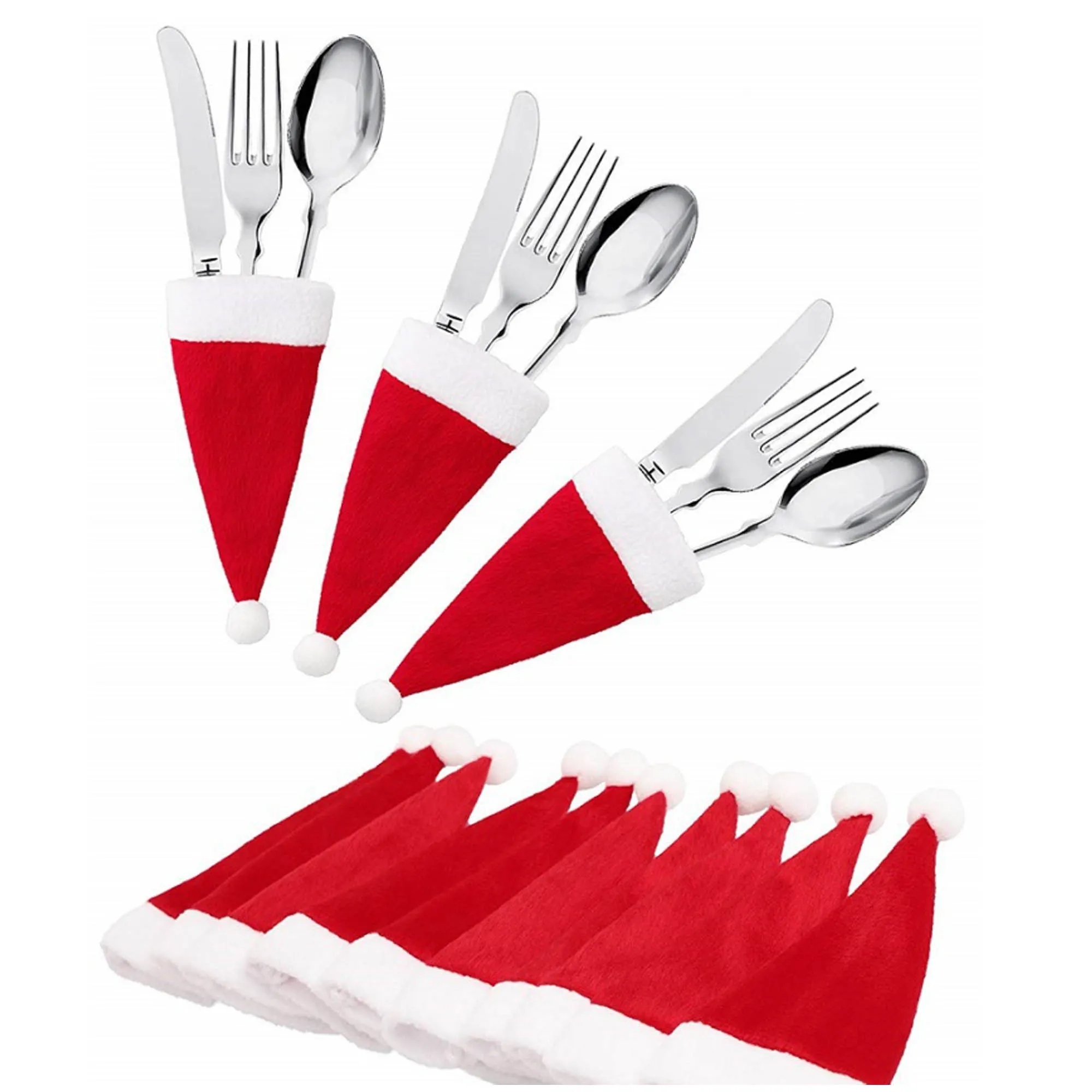 Mini Christmas Hat Utensil Holder for Holiday Decor 4